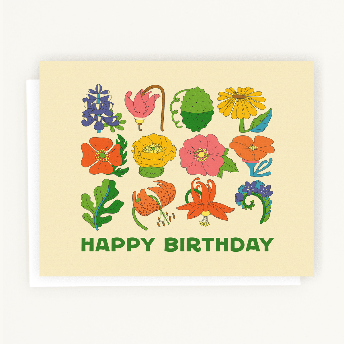 Many Birthday Wishes Card featuring colorful illustrations of California wildflowers