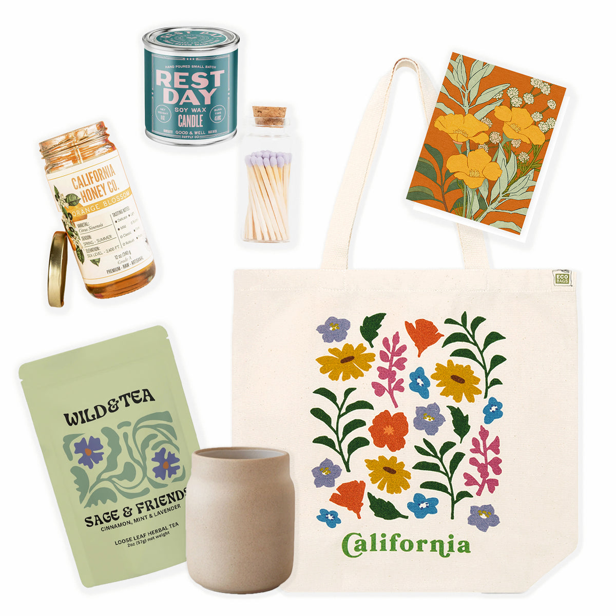 Wildflower Gift Bundle / Tote, Mug, Tea, Honey, Candle, Cards & Matches