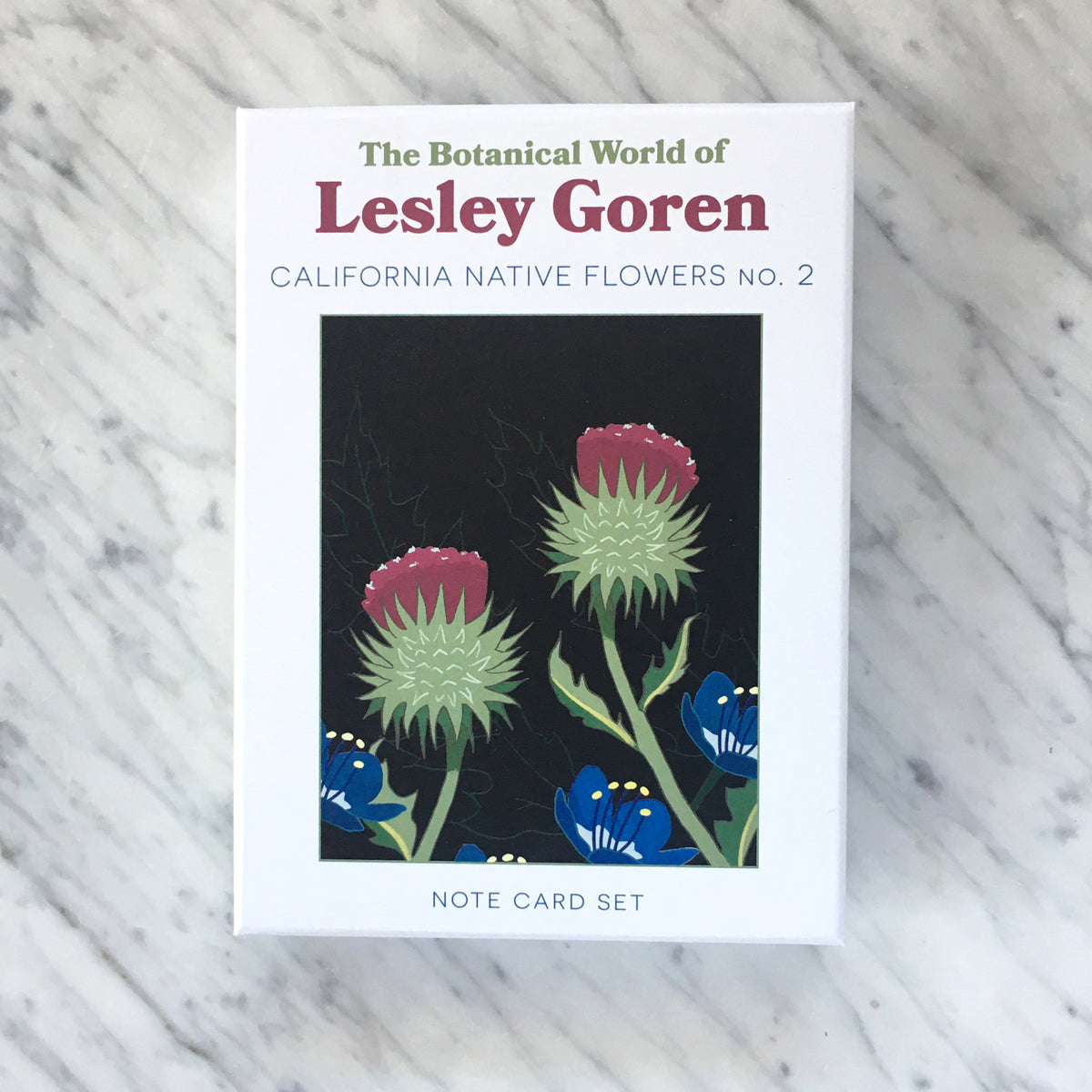 The Botanical World of Lesley Goren No. 2 Boxed Notecard Set, featuring native California plants in a reusable gif box.