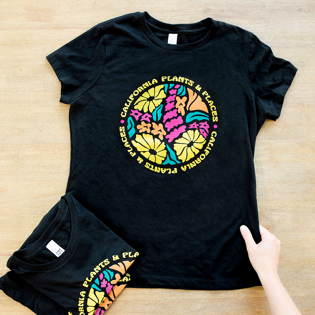 black CA wildflower t-shirt flay lay