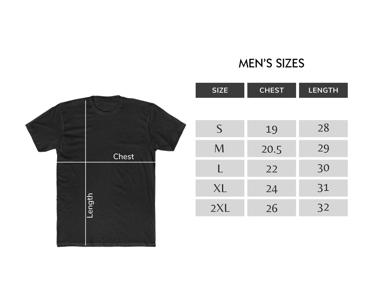 Size chart for Men's Death to Black Mustard T-shirt