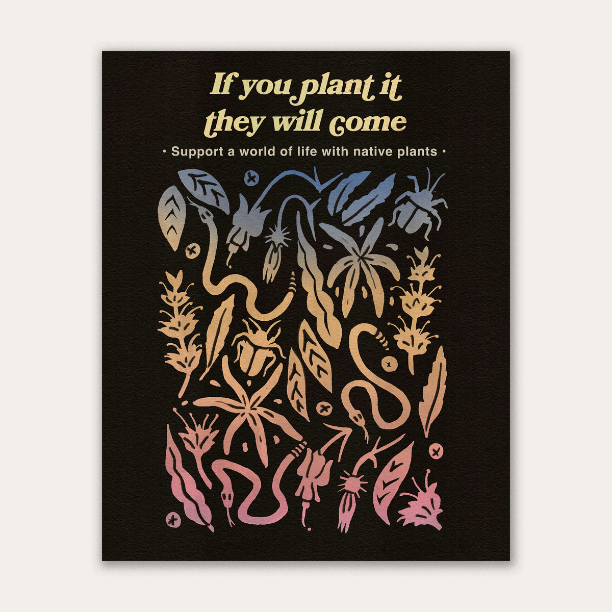 Framed If You Plant It Art Print with botanical silhouettes and gradient colors, perfect for gardeners and nature lovers.