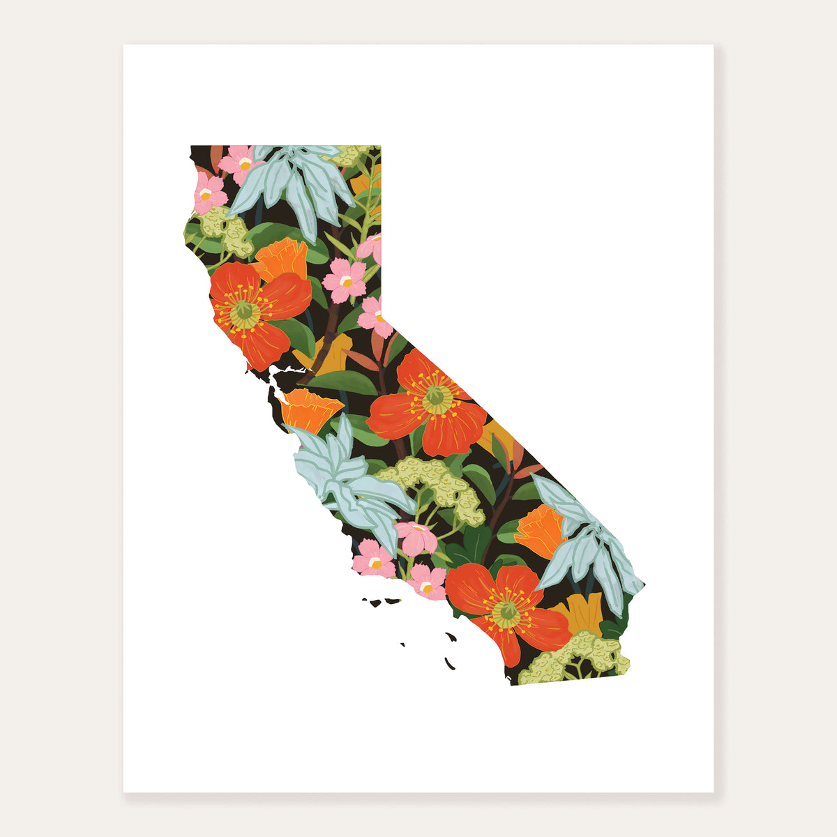 Close-up of the Wild California Art Print showcasing colorful botanical details.