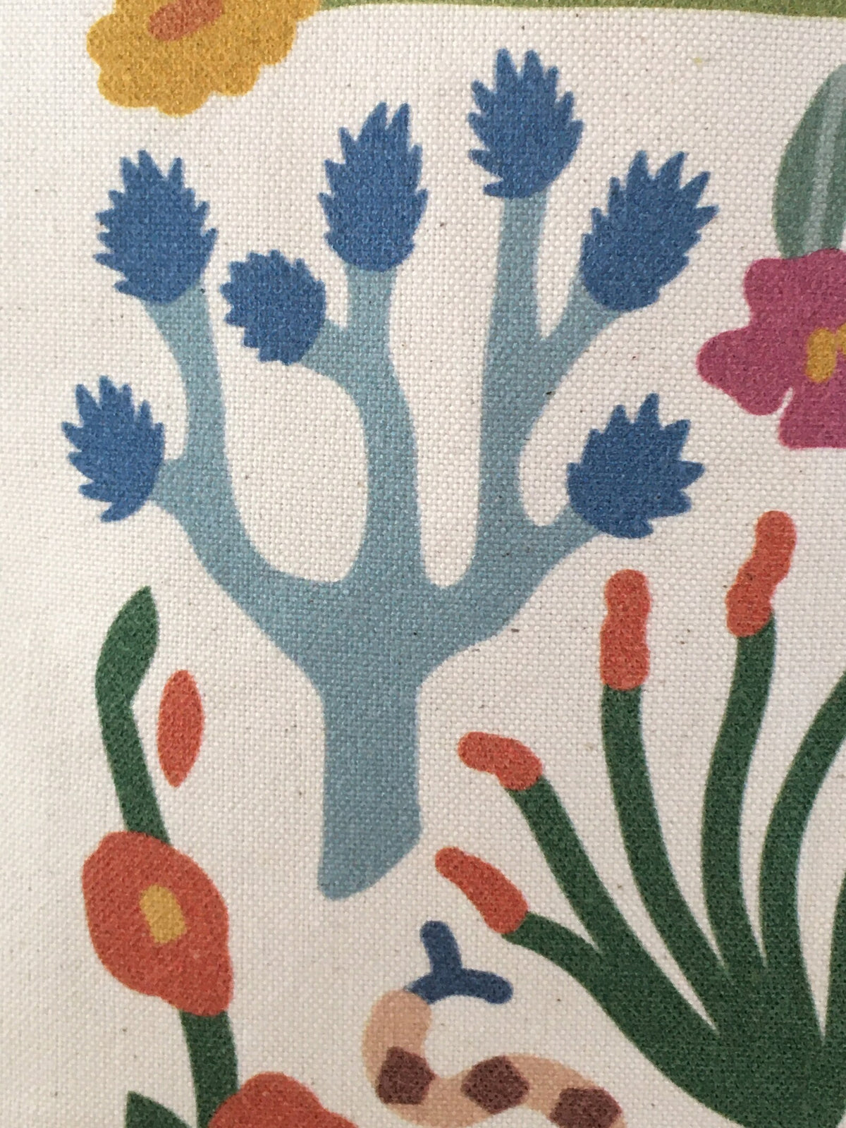 Close-up of the Desert Flora Tote showcasing Joshua Tree and botanical illustrations of desert blooms