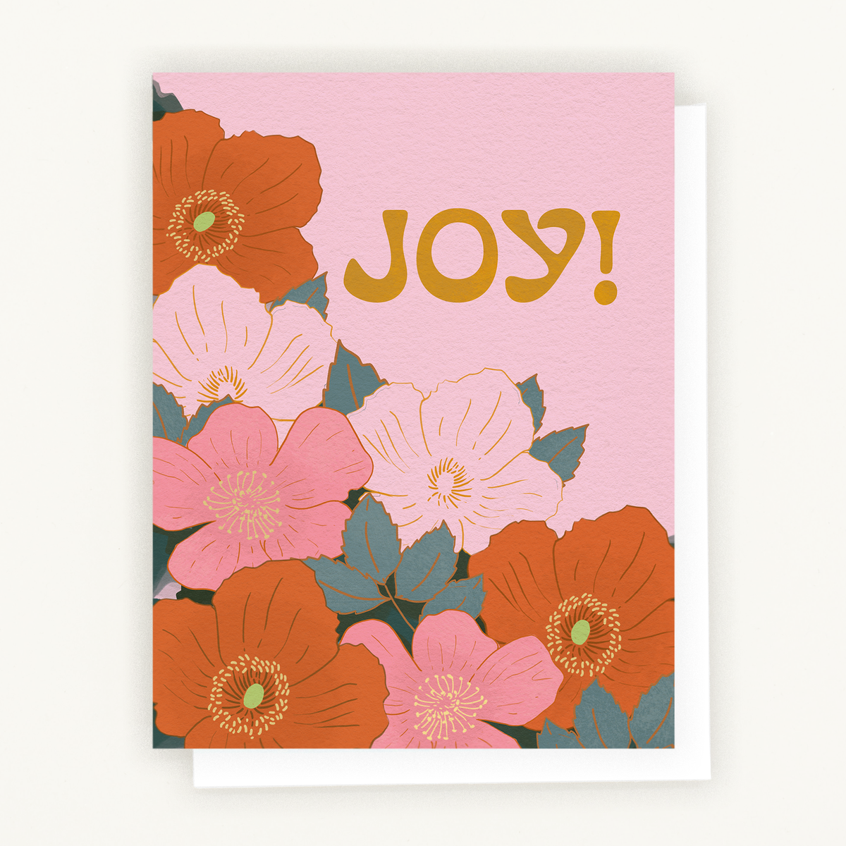 Wild Rose and Fire Poppy holiday card with California native plant illustration