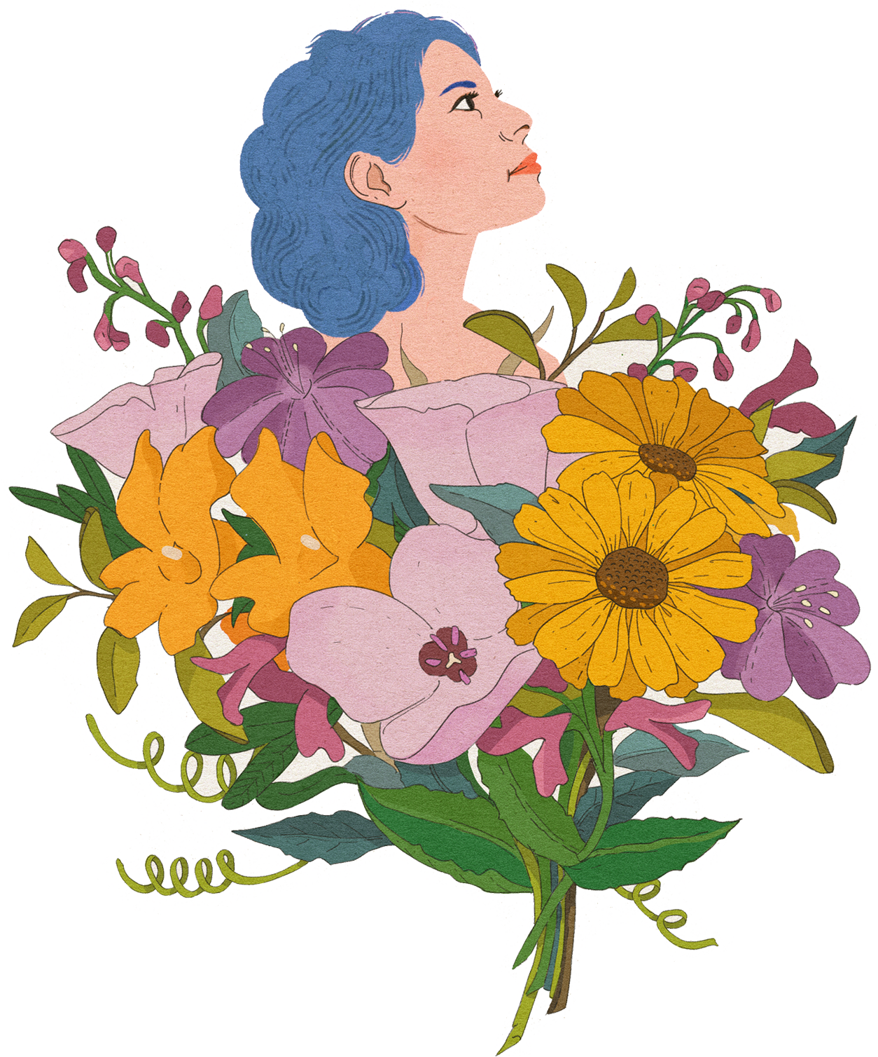 illustration of lesley goren with california wildflowers